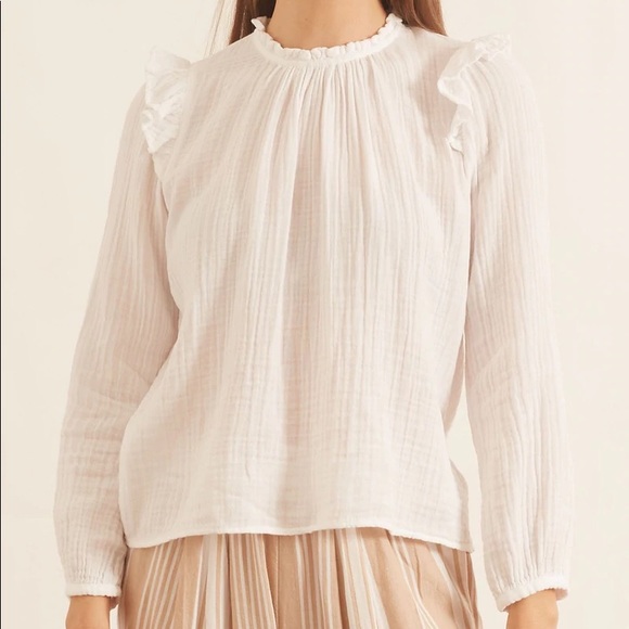 XiRENA Tops - xirena lanie gauze frilly high neck blouse puff sleeve top
